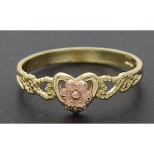 Real 10k Yellow Solid Gold Shiny Flower Heart Framed Kids Ring 0.9 gr Size 3.5